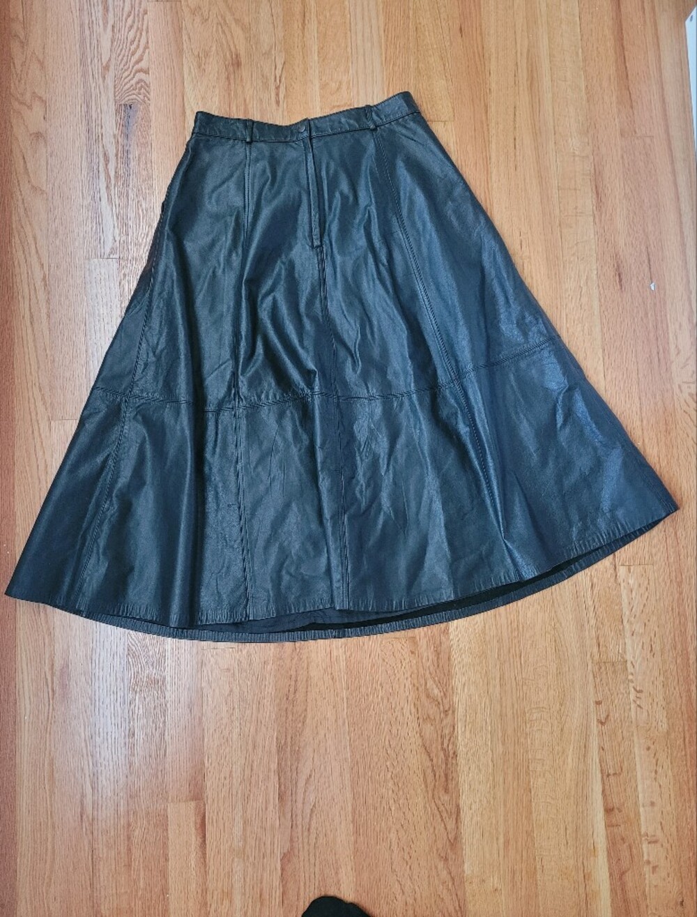 💯 Genuine Leather Classic Black A-Line Leather Skirt - Picture 2 of 4